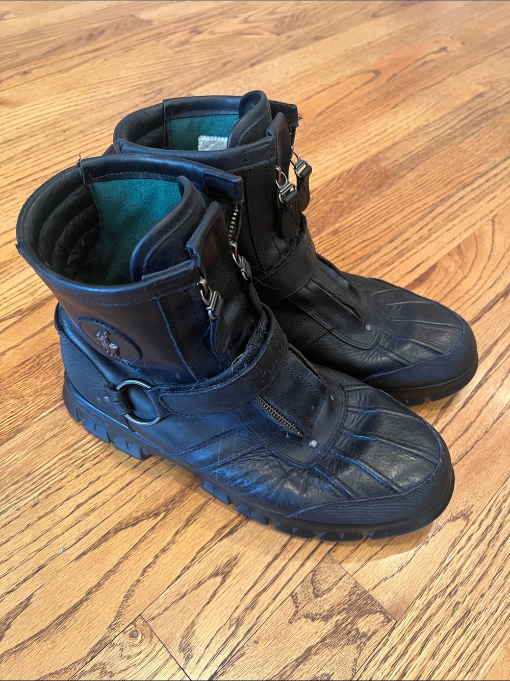 MENS POLO RALPH LAUREN CONQUEST III BLACK LEATHER COMBAT STREETWEAR BOOTS 10 D